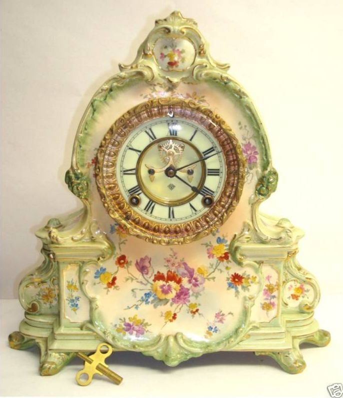 Ansonia Royal Bonn La Manche porcelain antique clock